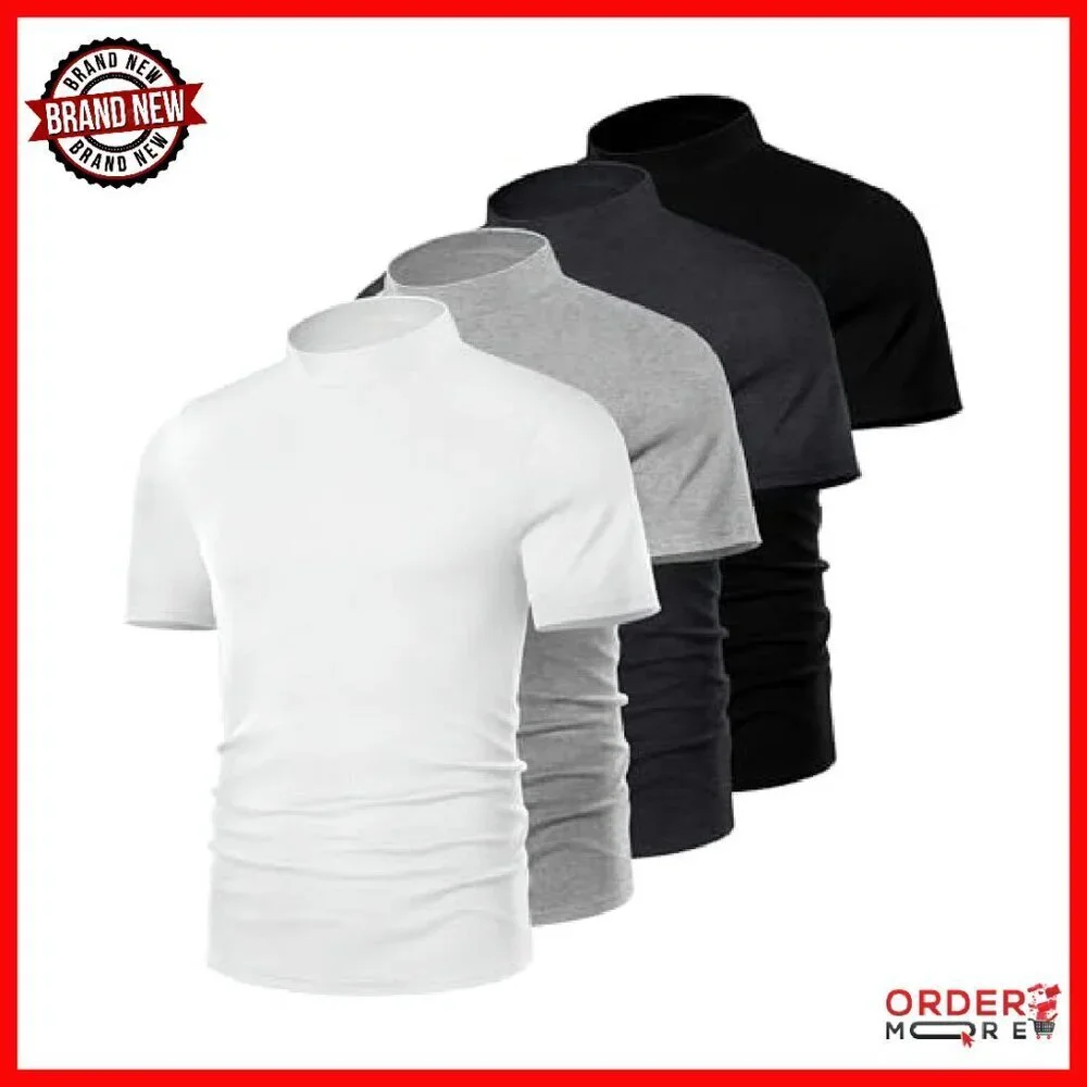 Men's Mock Neck T-Shirts 4-Pack, Cotton Spandex, Short Sleeve Undershirts